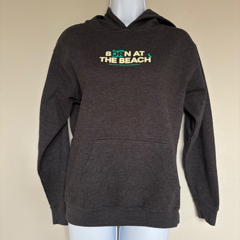 Pelican Brewing Company Hoodie Born At The Beach Dark Gray Pocket Women's Size L